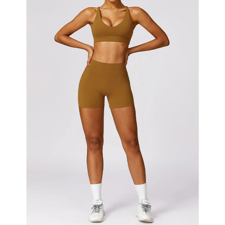 Buddha Stonesジム スポーツ ヨガ バックレス ブラ クロップ タンクトップ 通気性 ショーツ