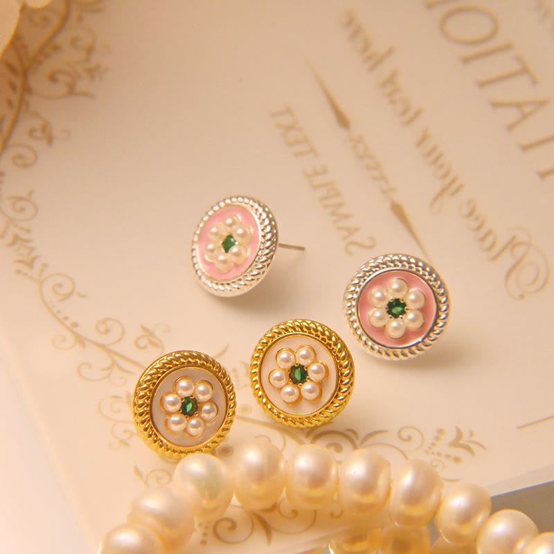 Buddha Stonesエナメルフラワー幸運イヤリング - image 1