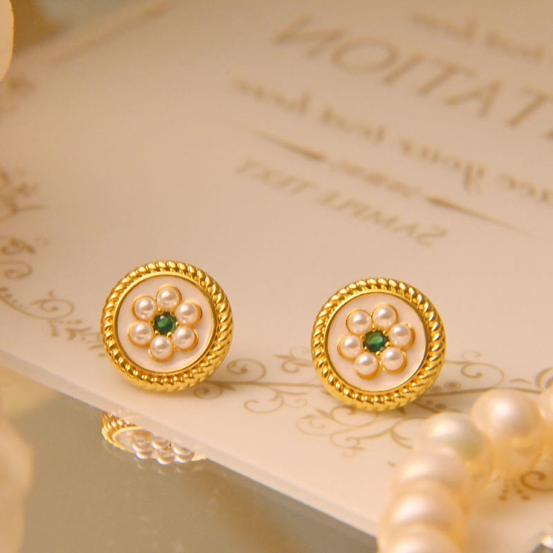 Buddha Stonesエナメルフラワー幸運イヤリング - 白 - image 4