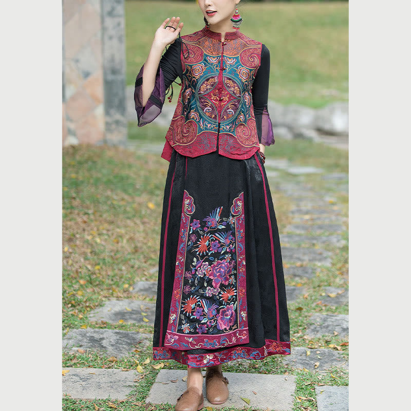 Buddha Stonesヴィンテージスタイル刺繍花唐装デザインノースリーブベスト - image 22