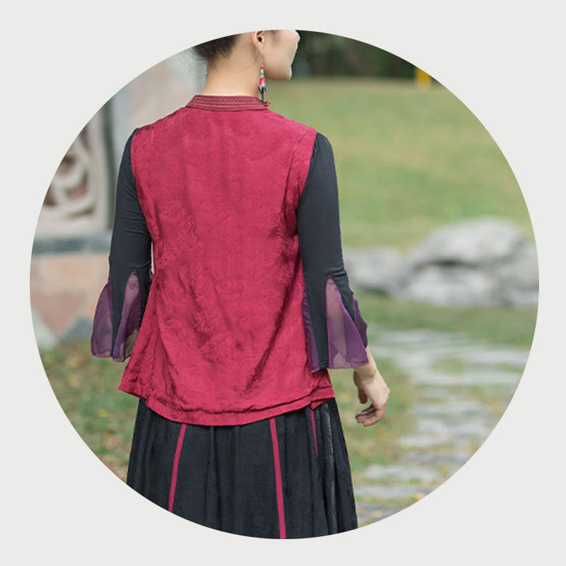 Buddha Stonesヴィンテージスタイル刺繍花唐装デザインノースリーブベスト - image 28