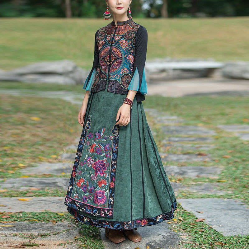 Buddha Stonesヴィンテージスタイル刺繍花唐装デザインノースリーブベスト - image 12