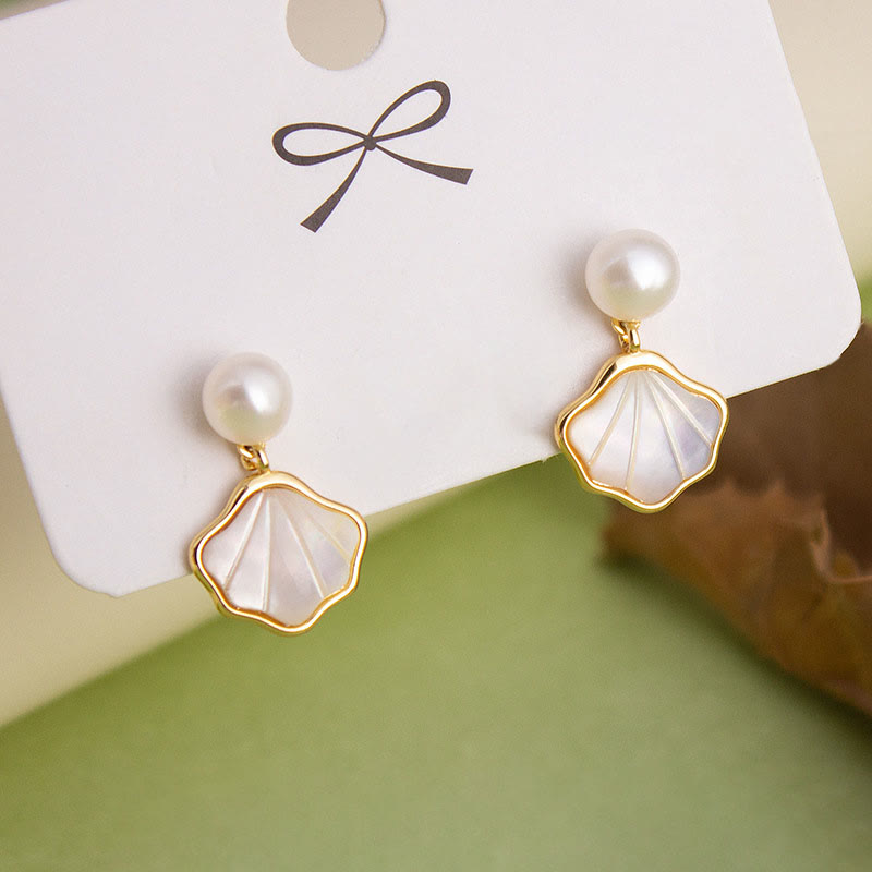 Buddha Stonesイチョウ シャコガイ 石 パールビーズ 銅製 祝福ネックレス ペンダント リング イヤリング セット