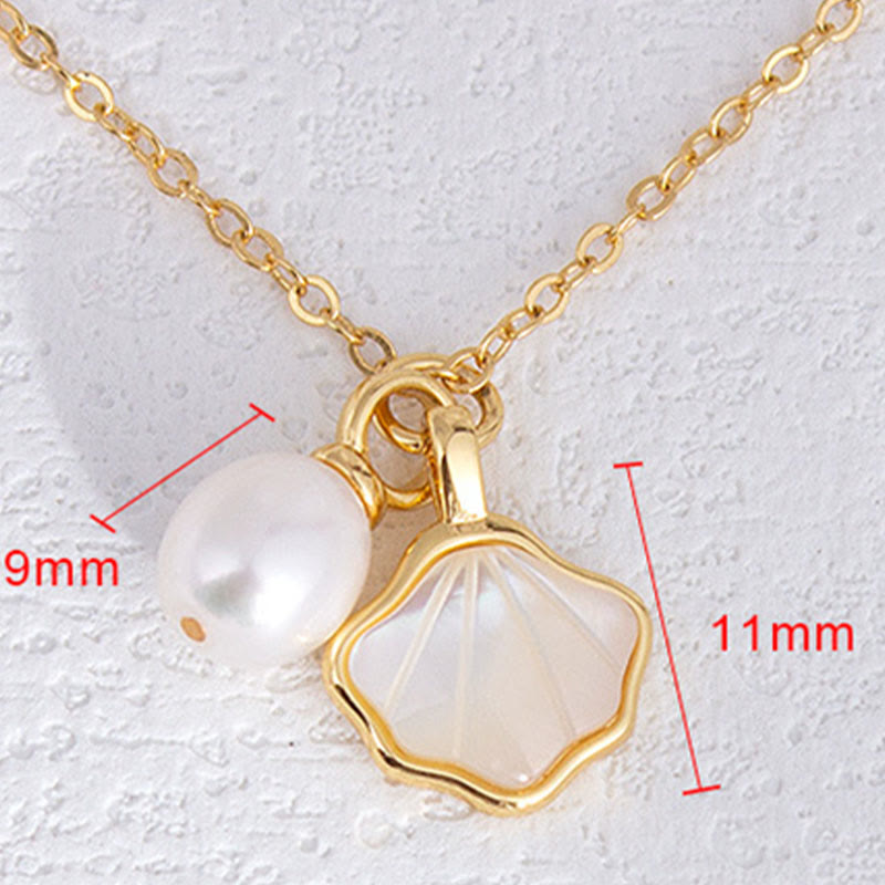 Buddha Stonesイチョウ シャコガイ 石 パールビーズ 銅製 祝福ネックレス ペンダント リング イヤリング セット