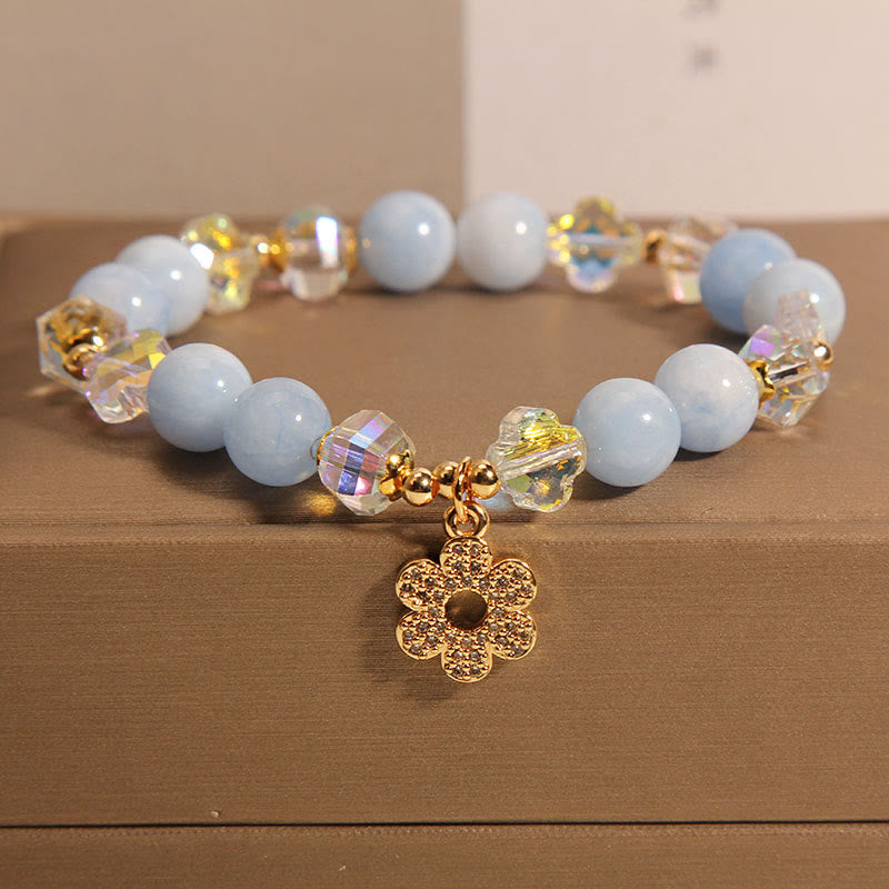 Buddha Stones天然アクアマリンフラワーヒーリングクリスタルブレスレット