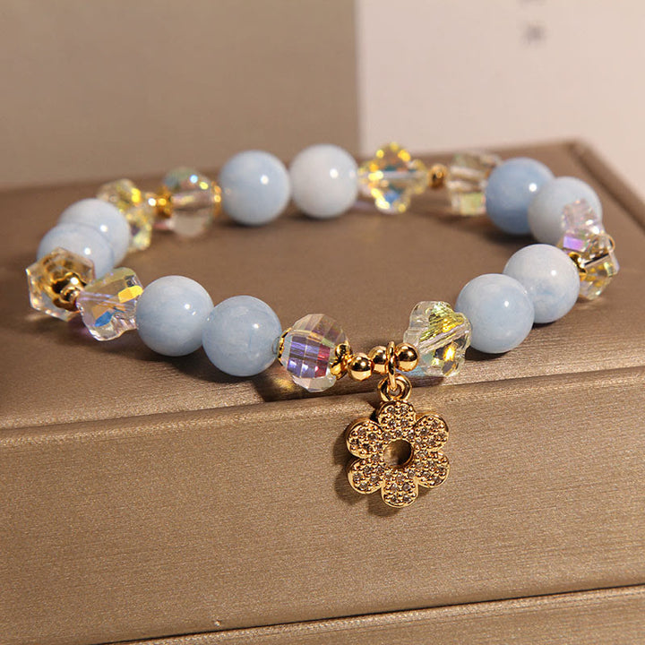 Buddha Stones天然アクアマリンフラワーヒーリングクリスタルブレスレット