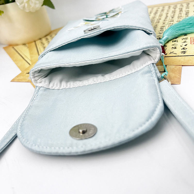 Buddha Stonesの小さな刺繍の花のクロスボディバッグ、ショルダーバッグ、二重層携帯電話バッグ