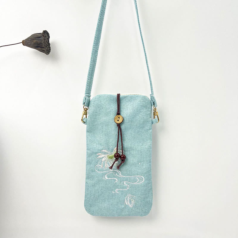 Buddha Stonesの小さな刺繍の花のクロスボディバッグ、ショルダーバッグ、携帯電話バッグ、11×20cm