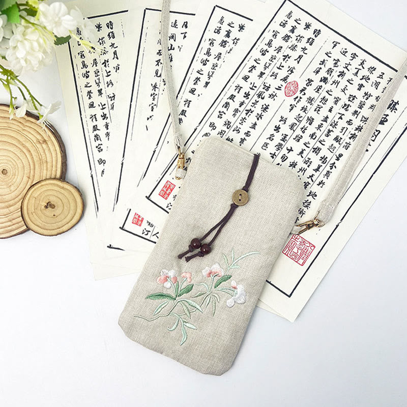 Buddha Stonesの小さな刺繍の花のクロスボディバッグ、ショルダーバッグ、携帯電話バッグ、11×20cm