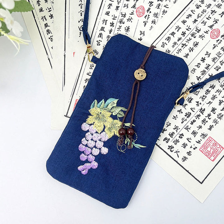 Buddha Stonesの小さな刺繍の花のクロスボディバッグ、ショルダーバッグ、携帯電話バッグ、11×20cm