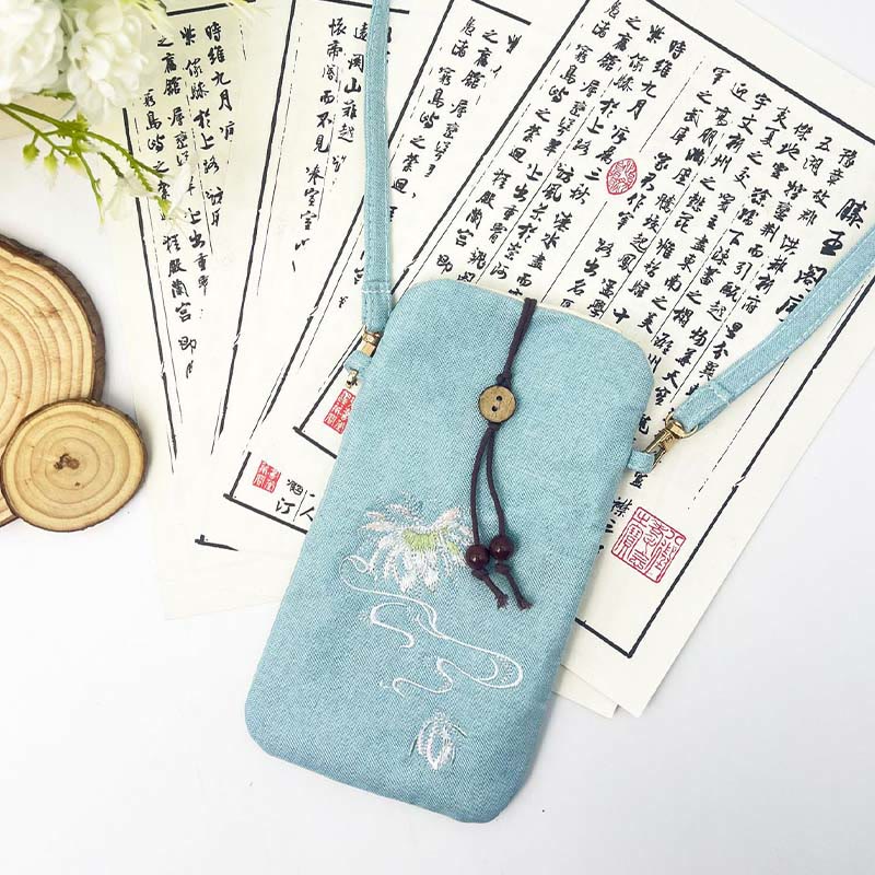 Buddha Stonesの小さな刺繍の花のクロスボディバッグ、ショルダーバッグ、携帯電話バッグ、11×20cm