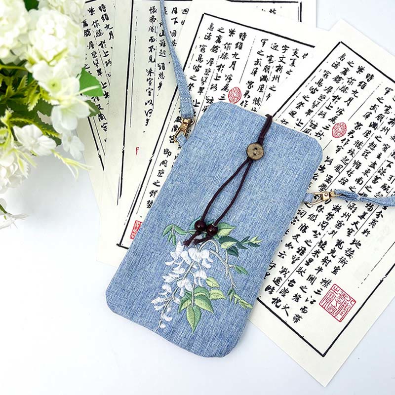 Buddha Stonesの小さな刺繍の花のクロスボディバッグ、ショルダーバッグ、携帯電話バッグ、11×20cm