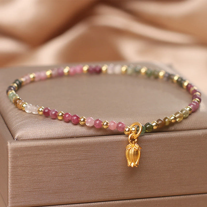 Buddha Stonesカラフルなトルマリンの花 ポジティブブレスレット