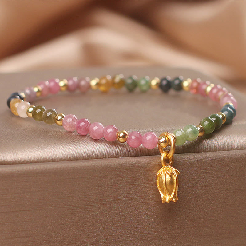 Buddha Stonesカラフルなトルマリンの花 ポジティブブレスレット