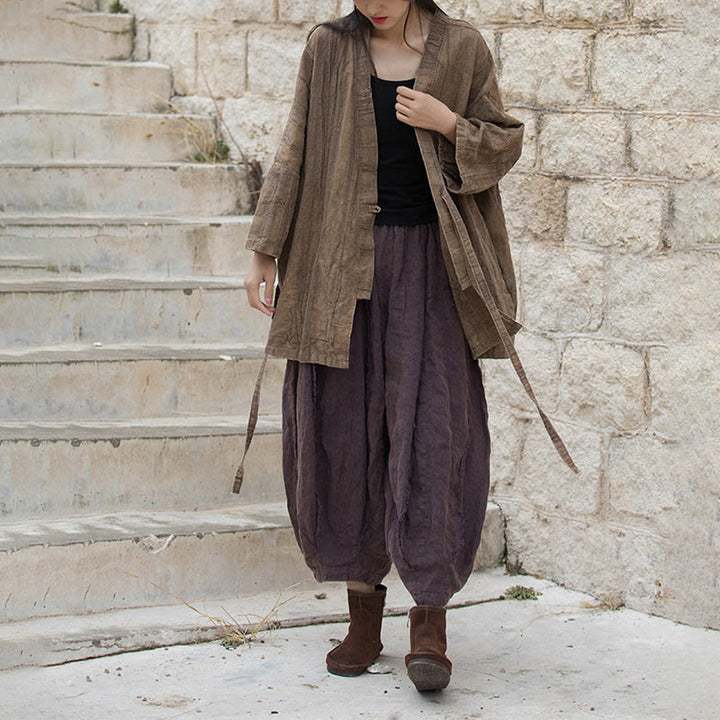 Buddha Stonesのタイダイ染めレースアップデザインコート、禅瞑想オープンフロントトップジャケット - image 5