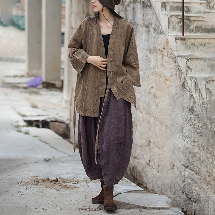 Buddha Stonesのタイダイ染めレースアップデザインコート、禅瞑想オープンフロントトップジャケット - image 8