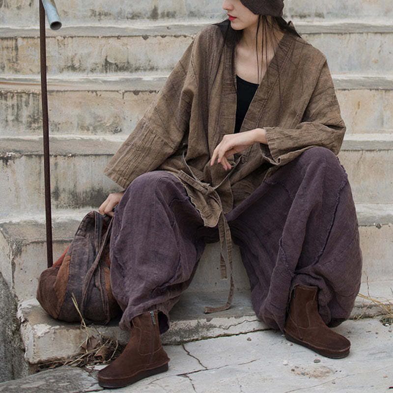 Buddha Stonesのタイダイ染めレースアップデザインコート、禅瞑想オープンフロントトップジャケット - image 10