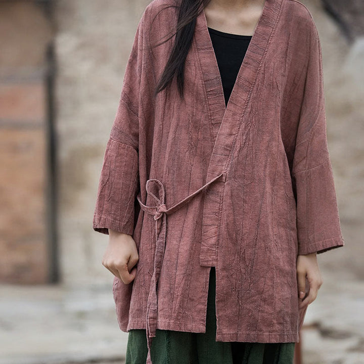 Buddha Stonesのタイダイ染めレースアップデザインコート、禅瞑想オープンフロントトップジャケット - image 13