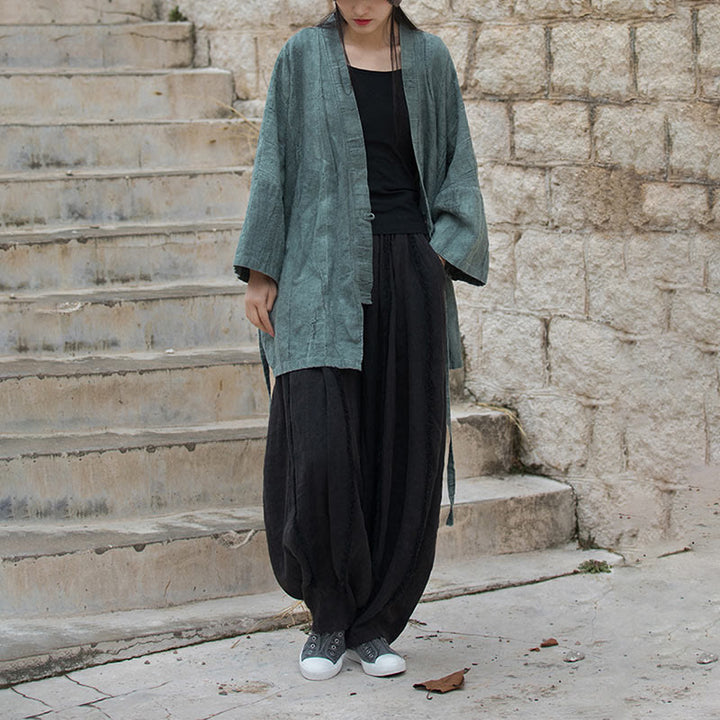 Buddha Stonesのタイダイ染めレースアップデザインコート、禅瞑想オープンフロントトップジャケット - image 28