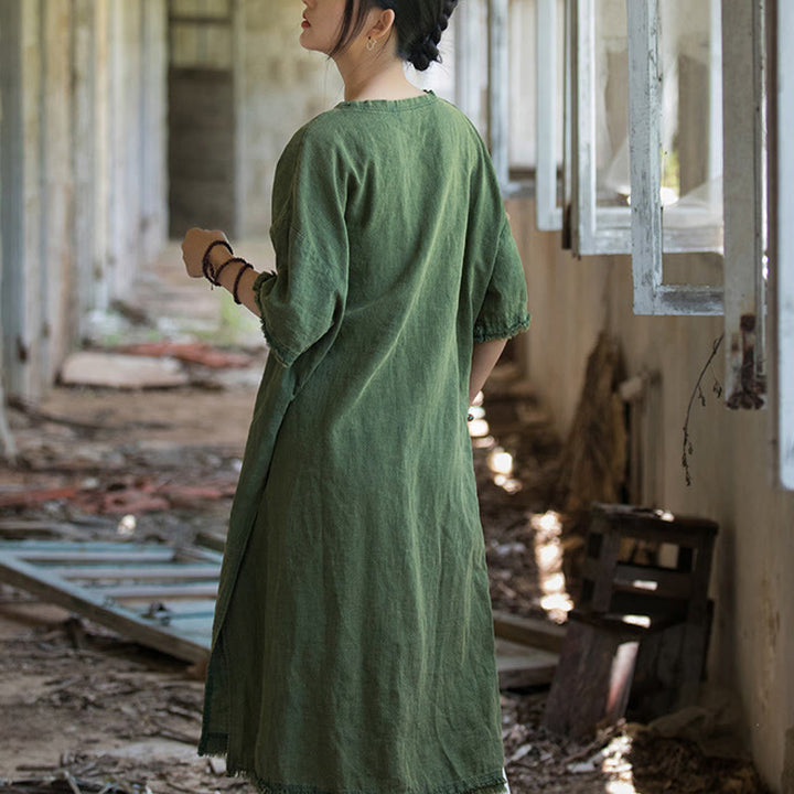 Buddha Stonesミドル丈ドレス ラミーリネン ハーフスリーブ スプリットヘム トップ Tシャツ - image 4