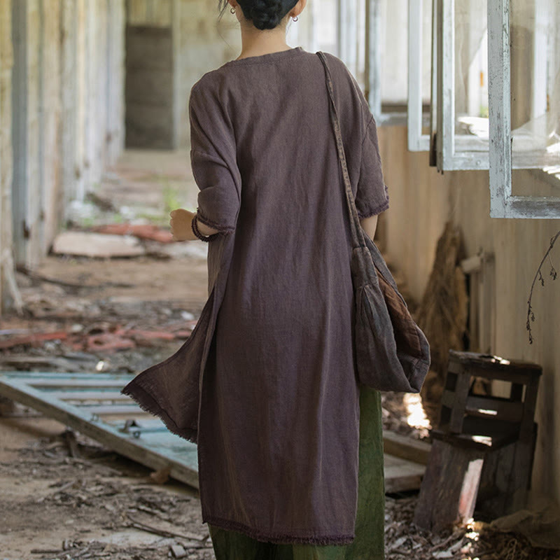 Buddha Stonesミドル丈ドレス ラミーリネン ハーフスリーブ スプリットヘム トップ Tシャツ - image 18