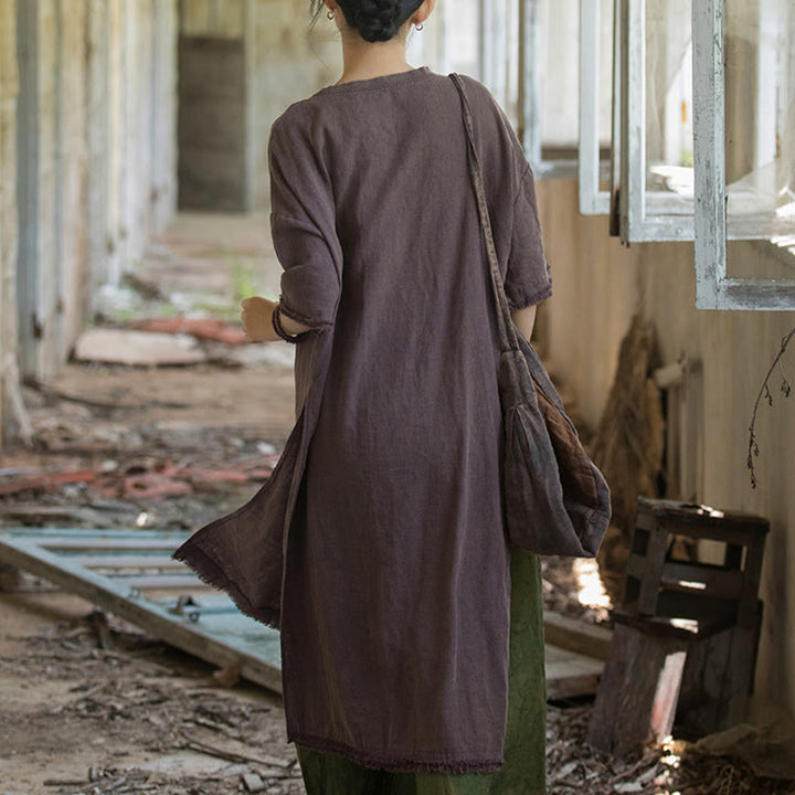 Buddha Stonesミドル丈ドレス ラミーリネン ハーフスリーブ スプリットヘム トップ Tシャツ - image 18