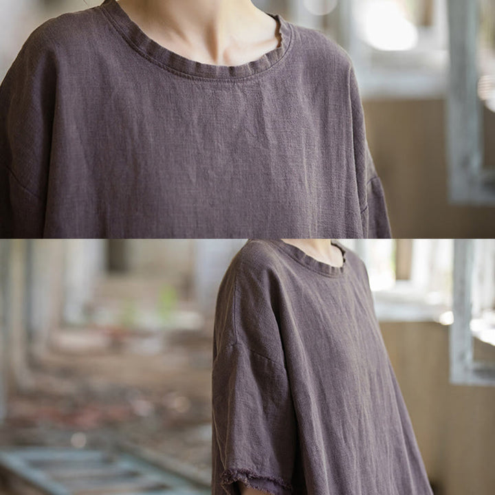 Buddha Stonesミドル丈ドレス ラミーリネン ハーフスリーブ スプリットヘム トップ Tシャツ - image 30