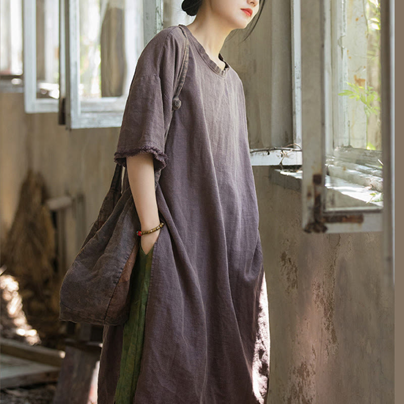 Buddha Stonesミドル丈ドレス ラミーリネン ハーフスリーブ スプリットヘム トップ Tシャツ - image 21