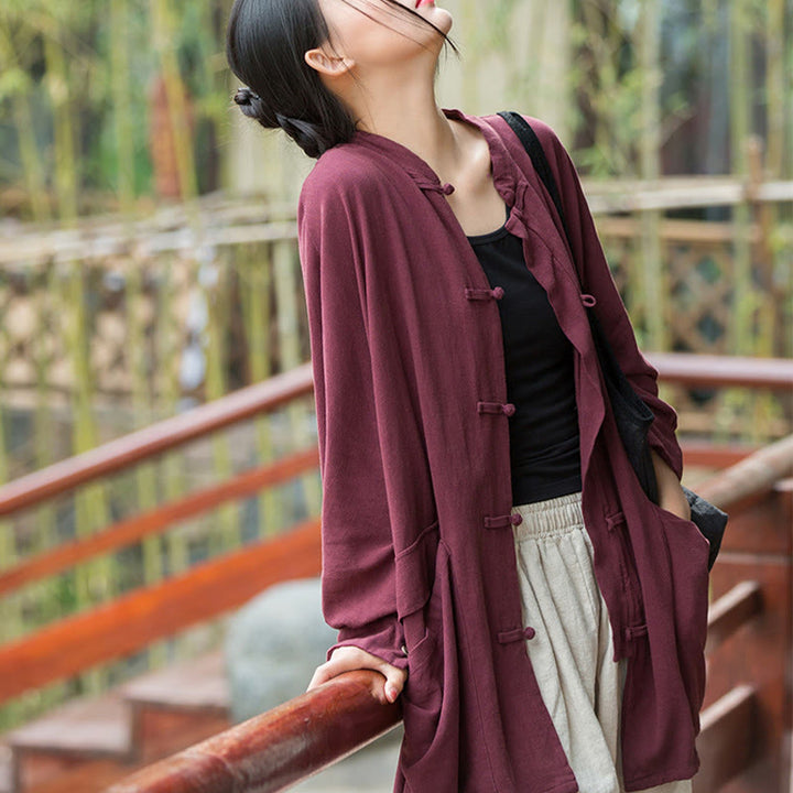 Buddha Stonesカエルボタン 長袖 禅瞑想 オープンフロント ジャケット ポケット付き - image 2