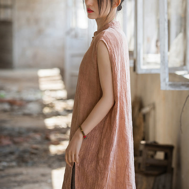 Buddha Stonesハンドメイド タイダイ ラミー リネン フロッグボタン ノースリーブ ベスト