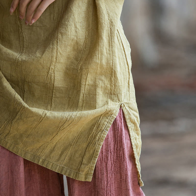 Buddha Stonesハンドメイド タイダイ ラミー リネン フロッグボタン ノースリーブ ベスト