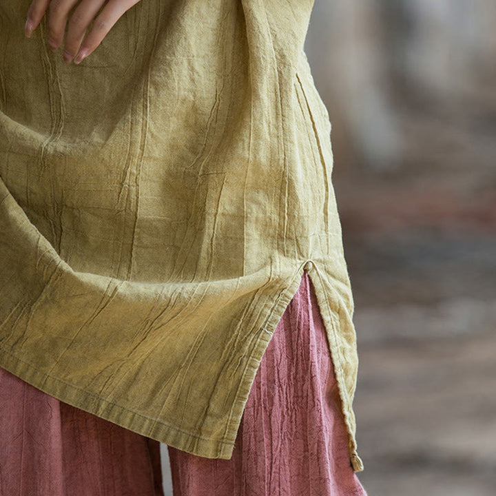 Buddha Stonesハンドメイド タイダイ ラミー リネン フロッグボタン ノースリーブ ベスト