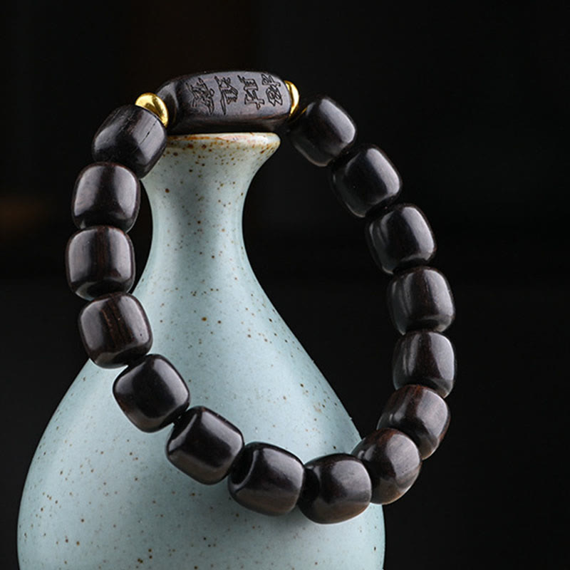 Buddha Stonesチベット黒檀バレルビーズ幸運と宝物バランスブレスレット