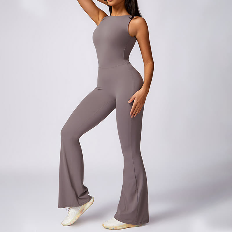 Buddha Stonesレディース カジュアル ノースリーブ ジャンプスーツ フレアパンツ スポーツ フィットネス ヨガ ボディスーツ - image 1