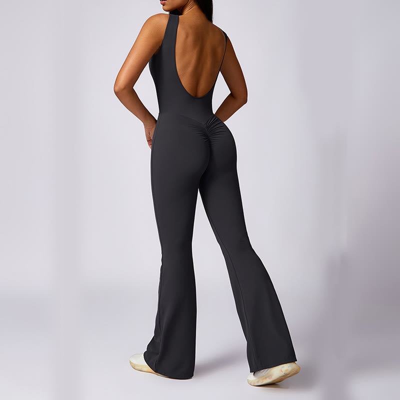 Buddha Stonesレディース カジュアル ノースリーブ ジャンプスーツ フレアパンツ スポーツ フィットネス ヨガ ボディスーツ - image 17