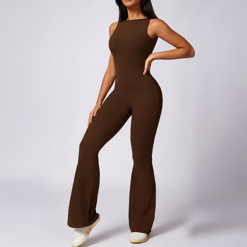 Buddha Stonesレディース カジュアル ノースリーブ ジャンプスーツ フレアパンツ スポーツ フィットネス ヨガ ボディスーツ - image 21