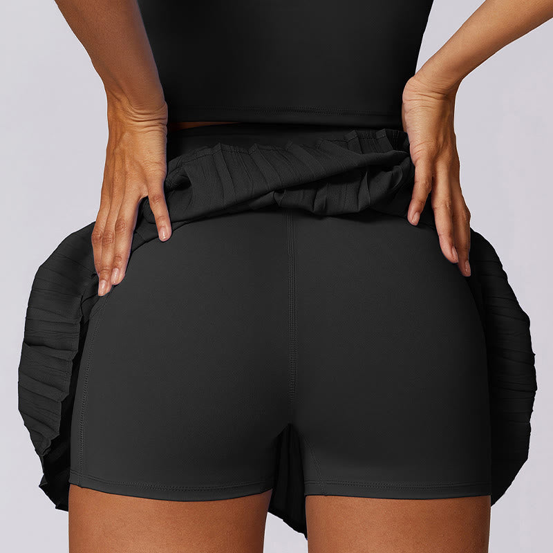 Buddha Stonesポロカラー クロップタンクトップ テニススカート プリーツショーツ ポケット付き スポーツ ヨガウェア - image 22