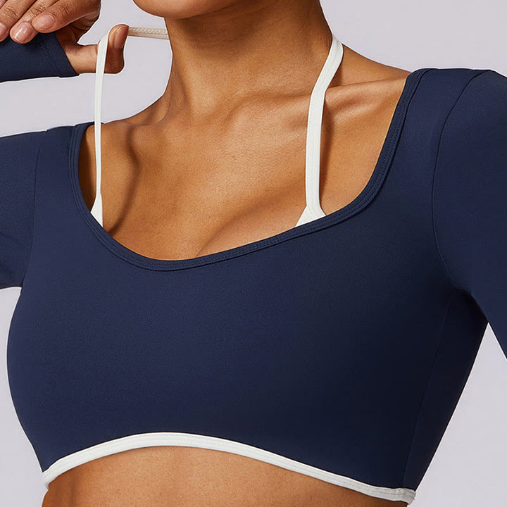 Buddha Stones無地 ホルターネック ブラ 長袖 クロップ タンクトップ パンツ スポーツ フィットネス ジム ヨガ 衣装