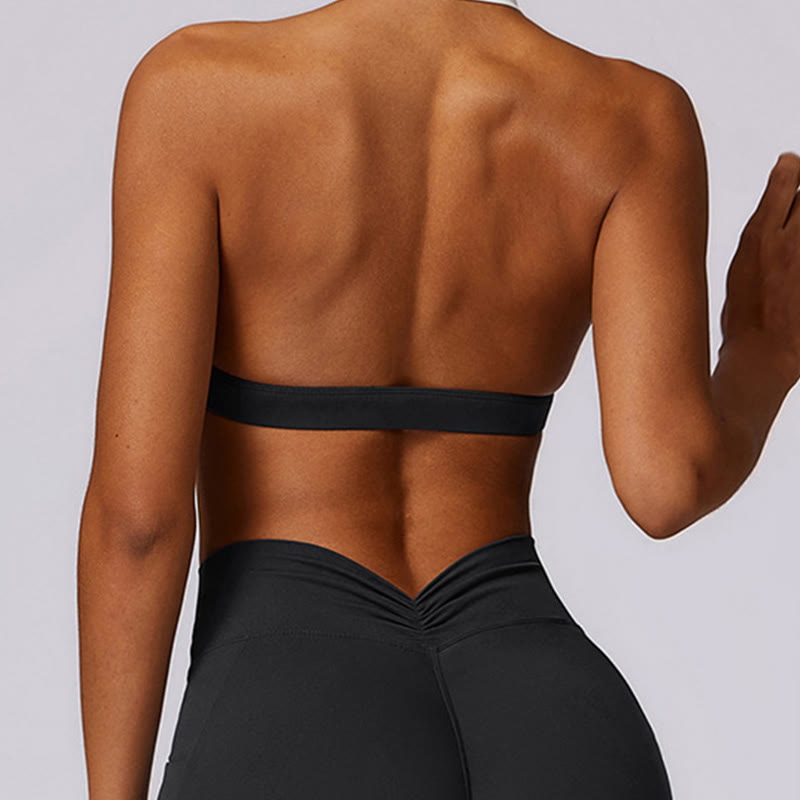 Buddha Stones無地 ホルターネック ブラ 長袖 クロップ タンクトップ パンツ スポーツ フィットネス ジム ヨガ 衣装