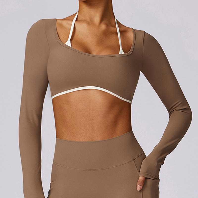 Buddha Stones無地 ホルターネック ブラ 長袖 クロップ タンクトップ パンツ スポーツ フィットネス ジム ヨガ 衣装