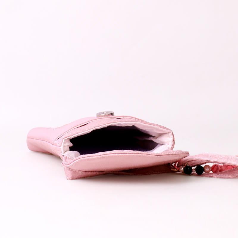 Buddha Stonesの小さな刺繍の花のクロスボディバッグ、ショルダーバッグ、二重層携帯電話バッグ