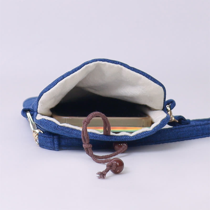 Buddha Stonesの小さな刺繍の花のクロスボディバッグ、ショルダーバッグ、携帯電話バッグ、11×20cm