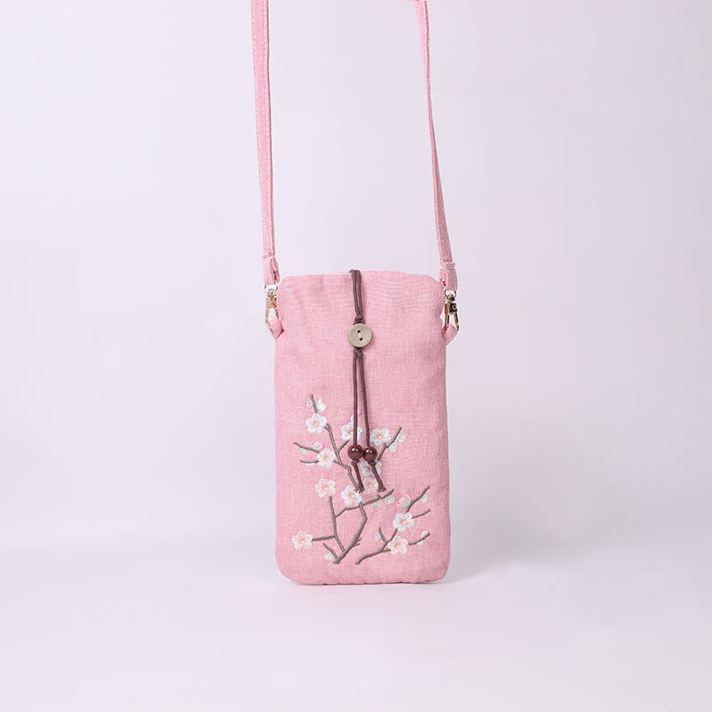 Buddha Stonesの小さな刺繍の花のクロスボディバッグ、ショルダーバッグ、携帯電話バッグ、11×20cm