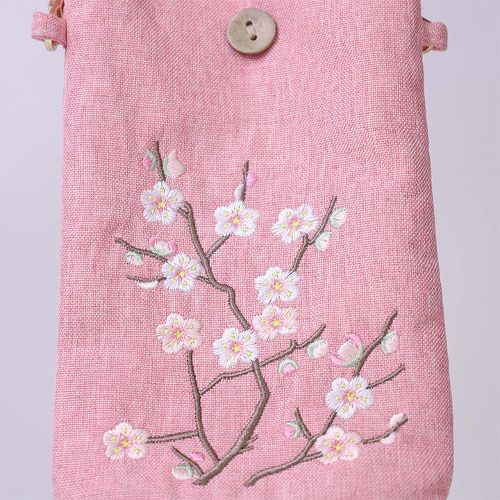 Buddha Stonesの小さな刺繍の花のクロスボディバッグ、ショルダーバッグ、携帯電話バッグ、11×20cm