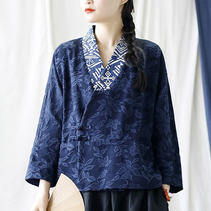 Buddha StonesフラワージャカードVネックロングスリーブジャケット