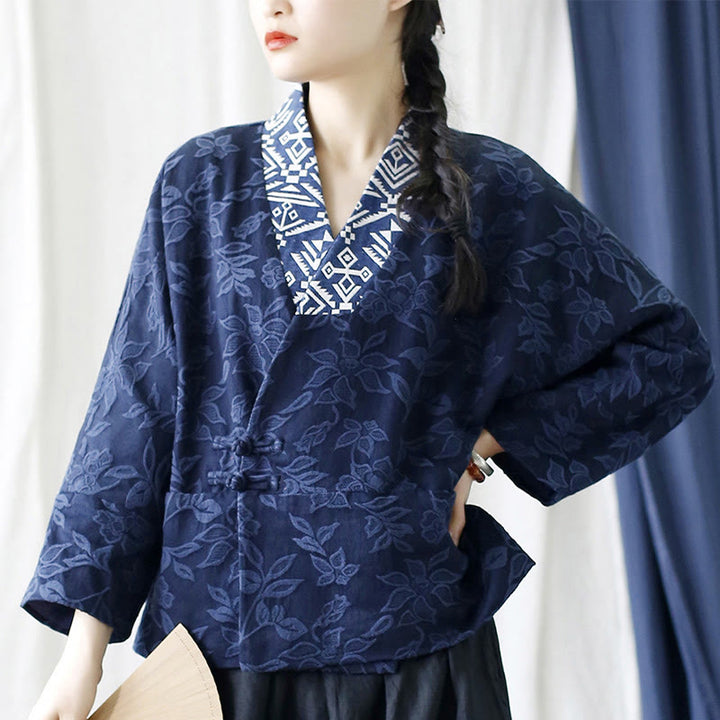 Buddha StonesフラワージャカードVネックロングスリーブジャケット