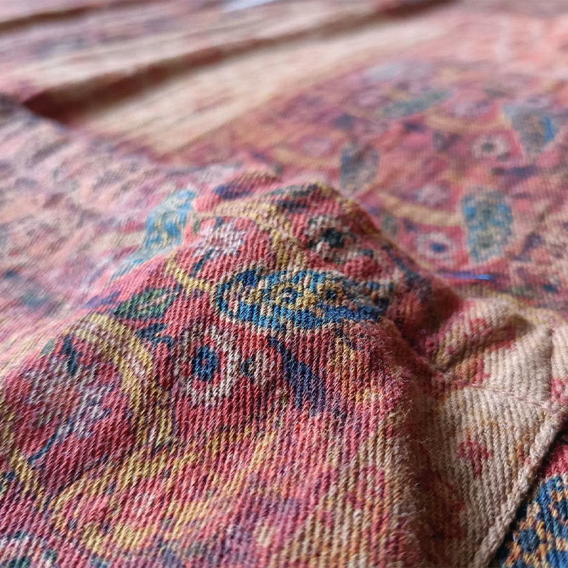 Buddha Stonesオレンジフラワージオメトリックプリントコットンオープンフロントジャケット(ポケット付き) - image 11