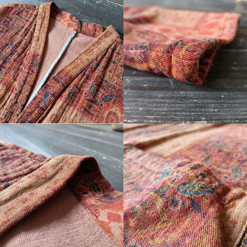 Buddha Stonesオレンジフラワージオメトリックプリントコットンオープンフロントジャケット(ポケット付き) - image 7