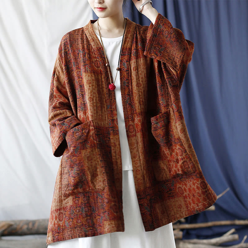 Buddha Stonesオレンジフラワージオメトリックプリントコットンオープンフロントジャケット(ポケット付き) - image 26