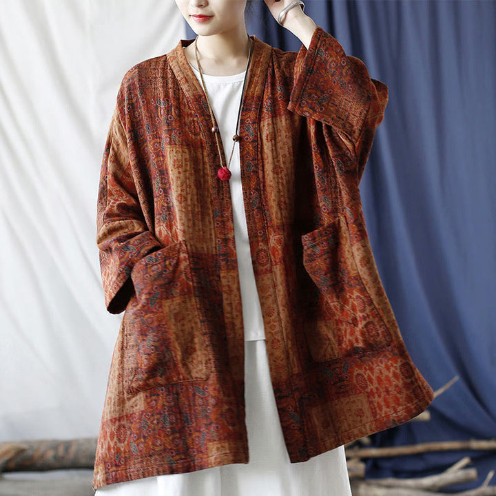 Buddha Stonesオレンジフラワージオメトリックプリントコットンオープンフロントジャケット(ポケット付き) - image 26